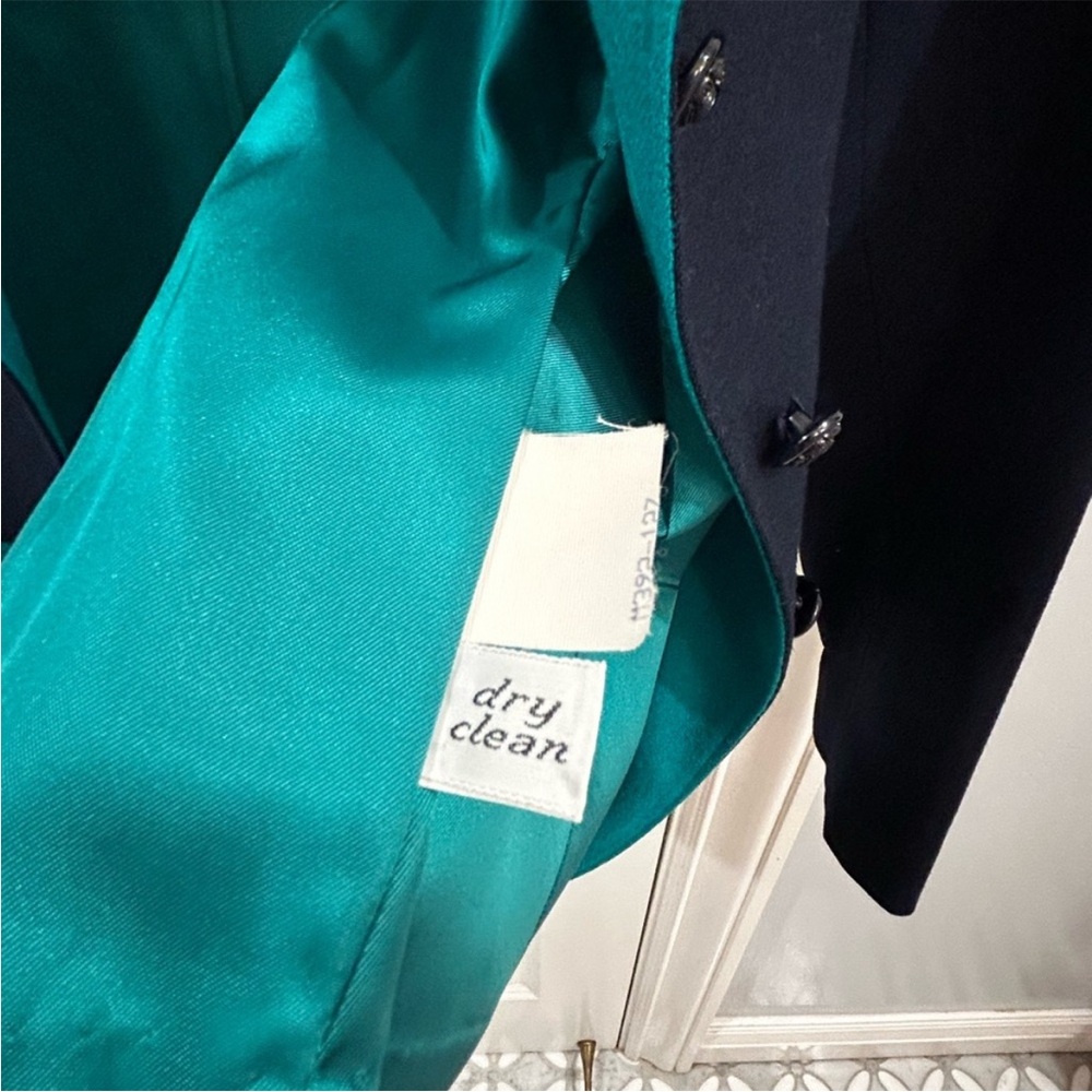 Vintage 70s Pendleton Wool Blazer Navy Teal Trim Contrast Lapel Academia Sz M - Picture 11 of 12